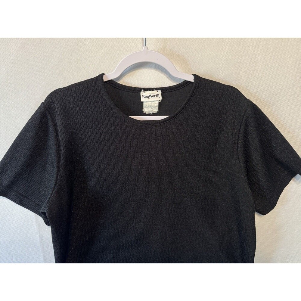 Vtg Bonworth Women's Black Short Sleeved Round Neck Size PL Polyester Top - Picture 4 of 7